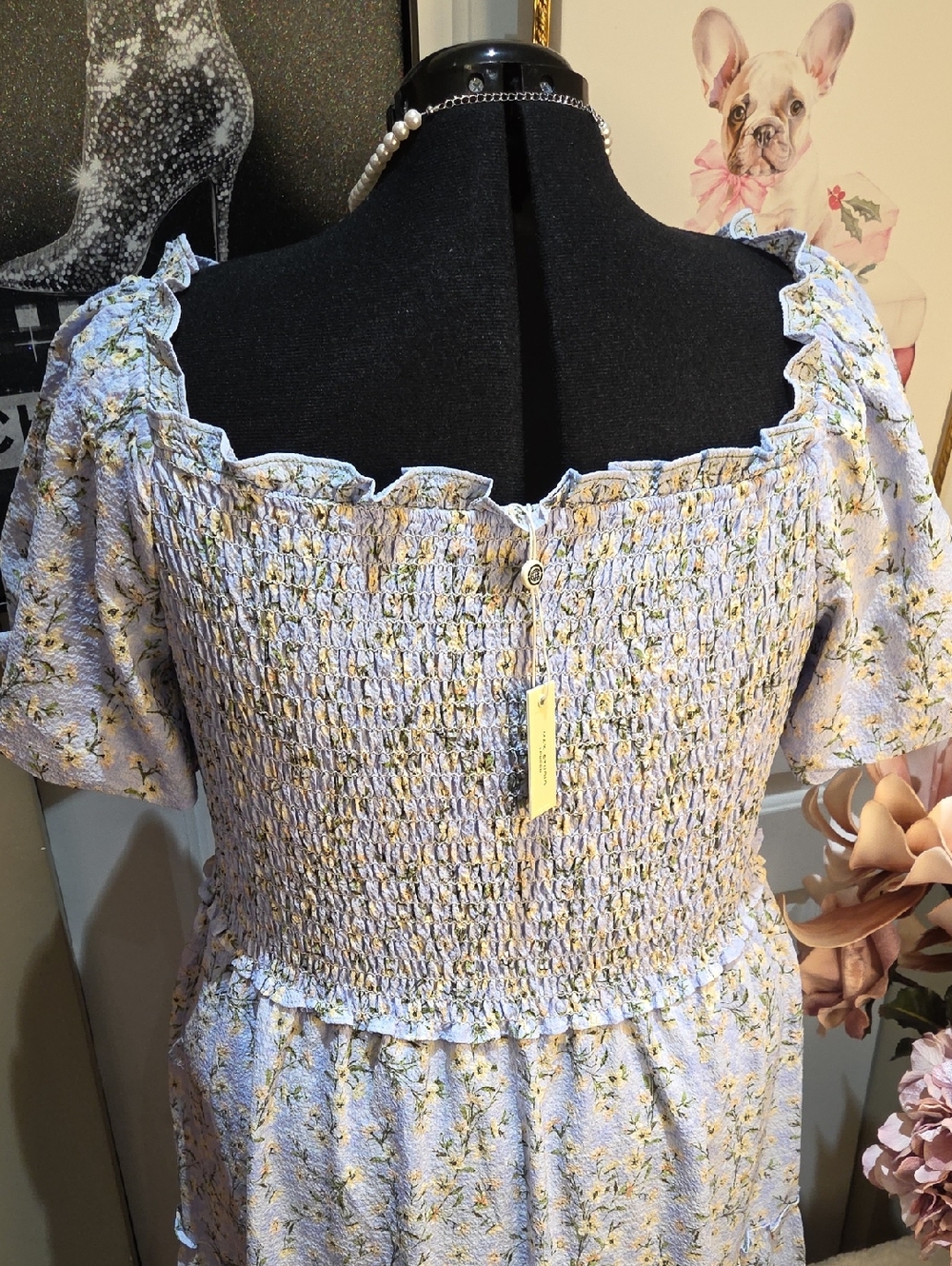 Nwt 1x, 2x Max Studio Light Blue Floral Smocked Maxi Dress B1 - Picture 7 of 17